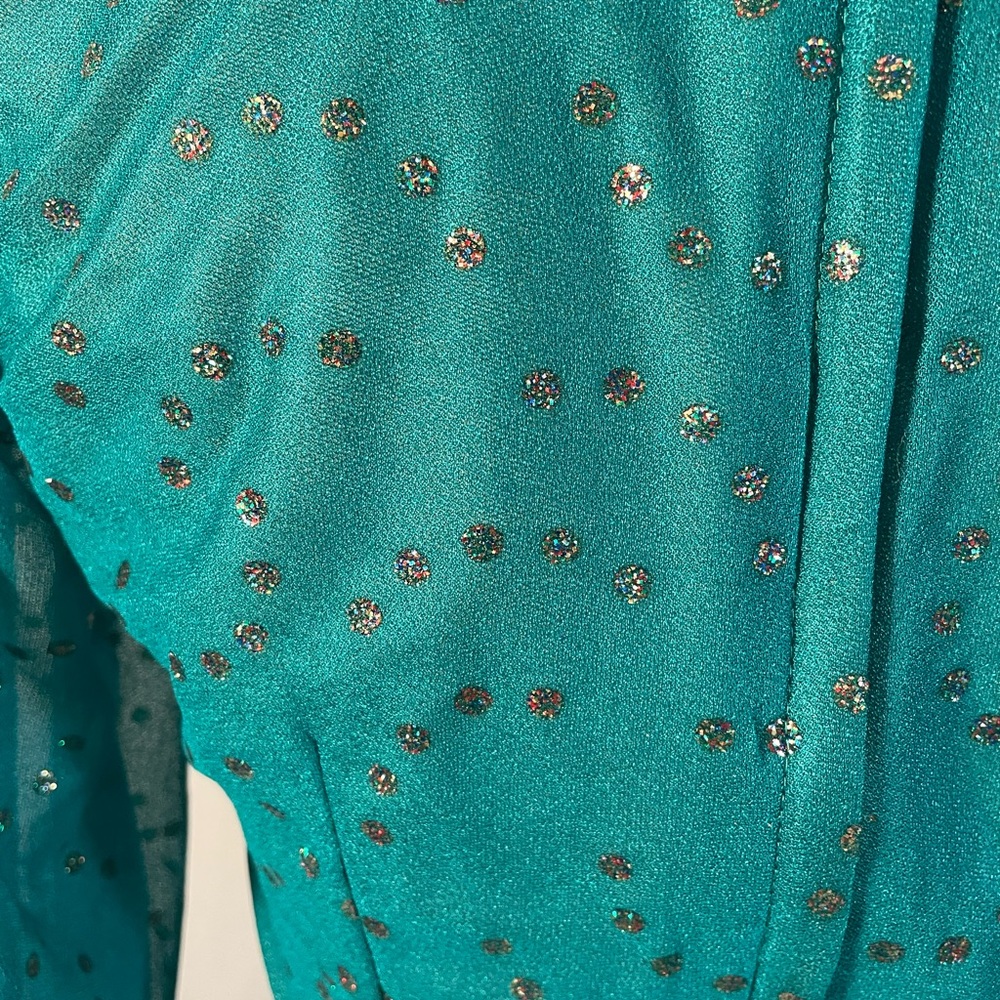 Vintage Handmade Teal Green Handmade Dance Dress 1980s Beaded Detail - Picture 7 of 8
